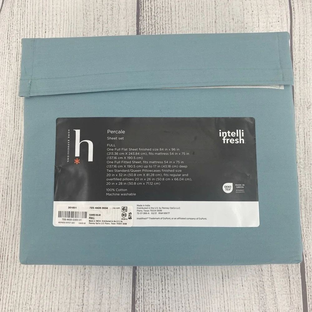 Home Expressions Sheet Set FULL Cameo Blue Cool Crisp 100% Cotton Percale